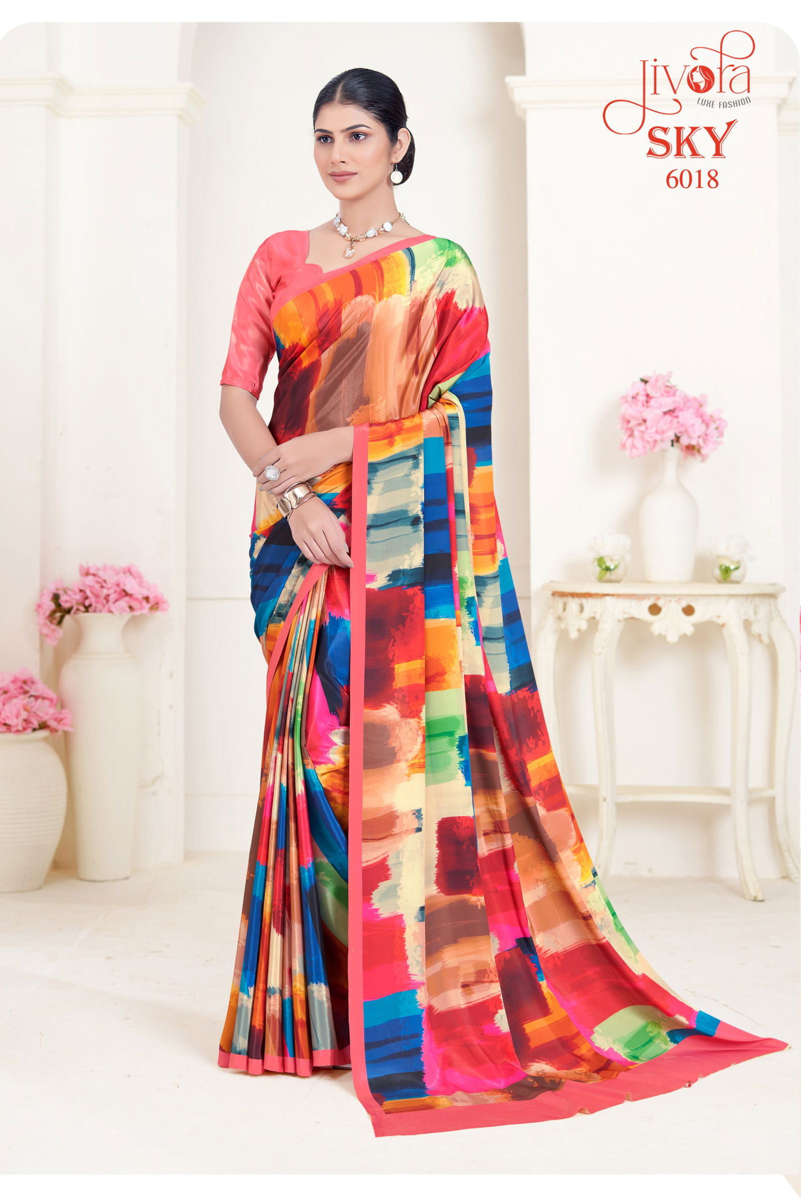 Sky By Jivora Crepe Digital Printed Casual Wear Saree Wholesalers In Delhi